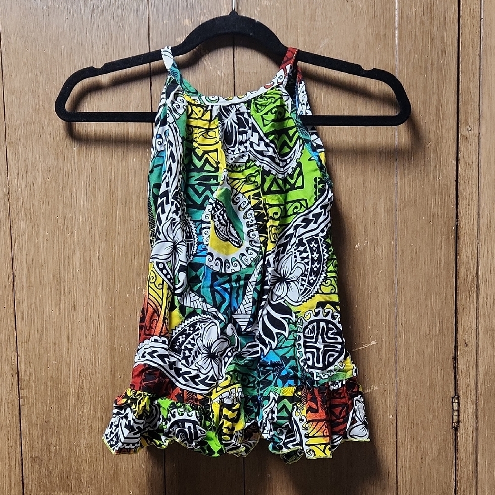 ALOHA Collection Yellow Green Halter Sundress Casual